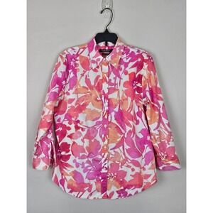 LAUREN RALPH LAUREN Womens Floral Print Non Iron Button Down Shirt Size M